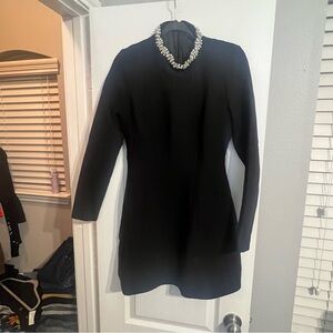 Bardot Black Long Sleeve Dress with Embellished Collar